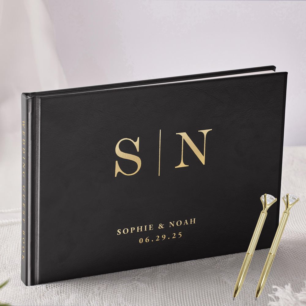 Custom Photo Book - 개인화 된 결혼식 방명록 우아한 화이트/블랙
