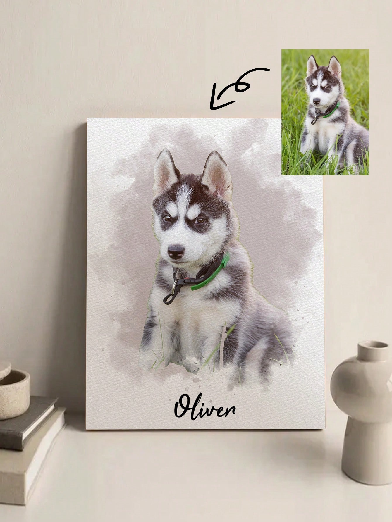 Pet Portrait Custom - 맞춤형 수채화 반려동물 초상화 액자, 그녀/그를